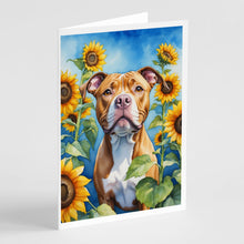 Load image into Gallery viewer, Pit Bull Terrier in Sunflowers Greeting Cards - Blank Note Cards – 8-Pack of Artist-Designed Cards with Envelopes