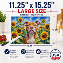 Load image into Gallery viewer, Pit Bull Terrier in Sunflowers Cutting Board Tempered Glass Kitchen Cutting Surface, Heat Resistant Chopping Board with Non-Slip Feet, Decorative Food Prep &amp; Serving