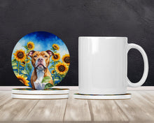 Load image into Gallery viewer, Pit Bull Terrier in Sunflowers Large Sandstone Coasters Pack of 4