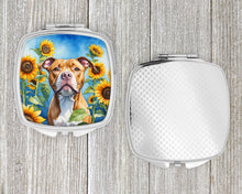 Load image into Gallery viewer, Pit Bull Terrier in Sunflowers Compact Mirror – Stylish Purse Mirror with Artistic Covers