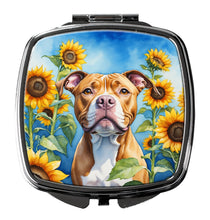 Load image into Gallery viewer, Pit Bull Terrier in Sunflowers Compact Mirror – Stylish Purse Mirror with Artistic Covers