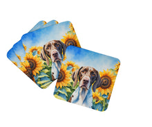 Load image into Gallery viewer, Pointer in Sunflowers Coasters - Set of 4 Lightweight Foam, Absorbent Drink Coasters
