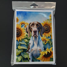Load image into Gallery viewer, Pointer in Sunflowers Greeting Cards - Blank Note Cards – 8-Pack of Artist-Designed Cards with Envelopes