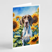 Load image into Gallery viewer, Pointer in Sunflowers Greeting Cards - Blank Note Cards – 8-Pack of Artist-Designed Cards with Envelopes