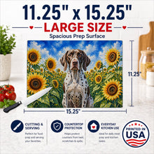 Load image into Gallery viewer, Pointer in Sunflowers Cutting Board Tempered Glass Kitchen Cutting Surface, Heat Resistant Chopping Board with Non-Slip Feet, Decorative Food Prep &amp; Serving