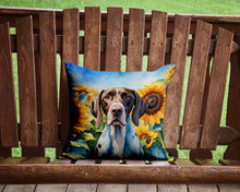Load image into Gallery viewer, Pointer in Sunflowers Throw Pillow - 14x14 Decorative Pillow – Art for Your Home &amp; Patio
