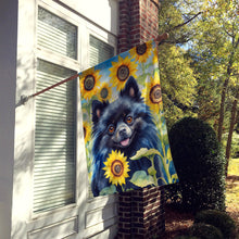 Load image into Gallery viewer, Pomeranian in Sunflowers House Flag