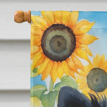 Load image into Gallery viewer, Pomeranian in Sunflowers House Flag