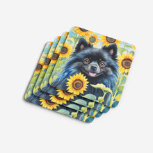 Load image into Gallery viewer, Pomeranian in Sunflowers Coasters - Set of 4 Lightweight Foam, Absorbent Drink Coasters
