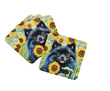 Load image into Gallery viewer, Pomeranian in Sunflowers Coasters - Set of 4 Lightweight Foam, Absorbent Drink Coasters