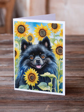 Load image into Gallery viewer, Pomeranian in Sunflowers Greeting Cards - Blank Note Cards – 8-Pack of Artist-Designed Cards with Envelopes