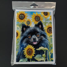 Load image into Gallery viewer, Pomeranian in Sunflowers Greeting Cards - Blank Note Cards – 8-Pack of Artist-Designed Cards with Envelopes