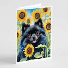 Load image into Gallery viewer, Pomeranian in Sunflowers Greeting Cards - Blank Note Cards – 8-Pack of Artist-Designed Cards with Envelopes