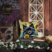 Load image into Gallery viewer, Pomeranian in Sunflowers Throw Pillow - 14x14 Decorative Pillow – Art for Your Home &amp; Patio