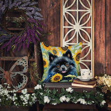 Load image into Gallery viewer, Pomeranian in Sunflowers Throw Pillow