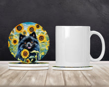 Load image into Gallery viewer, Pomeranian in Sunflowers Large Sandstone Coasters Pack of 4
