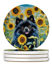 Load image into Gallery viewer, Pomeranian in Sunflowers Large Sandstone Coasters Pack of 4