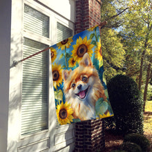 Load image into Gallery viewer, Pomeranian in Sunflowers House Flag