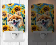 Load image into Gallery viewer, Pomeranian in Sunflowers Ceramic Night Light