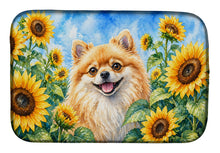 Load image into Gallery viewer, Pomeranian in Sunflowers Dish Drying Mat Absorbent Dish Drying Mat Pad for Kitchen Counter Dish Drainer Mat for Countertop, 14 x 21", Multicolor
