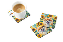Load image into Gallery viewer, Pomeranian in Sunflowers Coasters - Set of 4 Lightweight Foam, Absorbent Drink Coasters