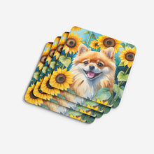 Load image into Gallery viewer, Pomeranian in Sunflowers Coasters - Set of 4 Lightweight Foam, Absorbent Drink Coasters