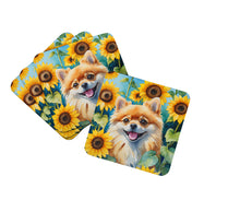 Load image into Gallery viewer, Pomeranian in Sunflowers Coasters - Set of 4 Lightweight Foam, Absorbent Drink Coasters