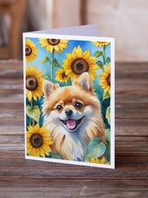 Load image into Gallery viewer, Pomeranian in Sunflowers Greeting Cards - Blank Note Cards – 8-Pack of Artist-Designed Cards with Envelopes