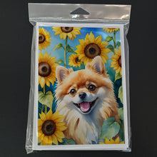 Load image into Gallery viewer, Pomeranian in Sunflowers Greeting Cards - Blank Note Cards – 8-Pack of Artist-Designed Cards with Envelopes