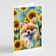 Load image into Gallery viewer, Pomeranian in Sunflowers Greeting Cards - Blank Note Cards – 8-Pack of Artist-Designed Cards with Envelopes