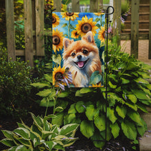 Load image into Gallery viewer, Pomeranian in Sunflowers Garden Flag – Bright Dog-Themed Yard Decor