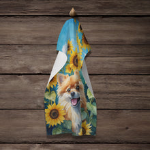 Load image into Gallery viewer, Pomeranian in Sunflowers Kitchen Towel