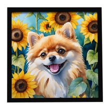 Load image into Gallery viewer, Pomeranian in Sunflowers Framed Metal Print