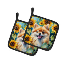 Load image into Gallery viewer, Pomeranian in Sunflowers Pot Holders - Set of 2 Decorative Kitchen Helpers | Made in the USA