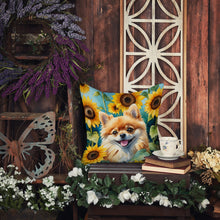 Load image into Gallery viewer, Pomeranian in Sunflowers Throw Pillow - 14x14 Decorative Pillow – Art for Your Home &amp; Patio