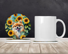 Load image into Gallery viewer, Pomeranian in Sunflowers Large Sandstone Coasters Pack of 4