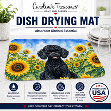 Load image into Gallery viewer, Black Poodle in Sunflowers Dish Drying Mat Absorbent Dish Drying Mat Pad for Kitchen Counter Dish Drainer Mat for Countertop, 14 x 21", Multicolor