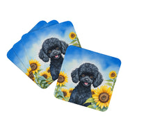 Load image into Gallery viewer, Black Poodle in Sunflowers Coasters - Set of 4 Lightweight Foam, Absorbent Drink Coasters