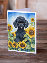 Load image into Gallery viewer, Black Poodle in Sunflowers Greeting Cards - Blank Note Cards – 8-Pack of Artist-Designed Cards with Envelopes
