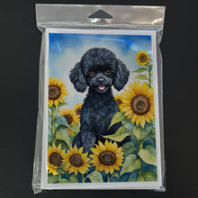 Load image into Gallery viewer, Black Poodle in Sunflowers Greeting Cards - Blank Note Cards – 8-Pack of Artist-Designed Cards with Envelopes