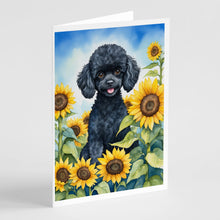 Load image into Gallery viewer, Black Poodle in Sunflowers Greeting Cards - Blank Note Cards – 8-Pack of Artist-Designed Cards with Envelopes