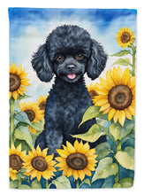 Load image into Gallery viewer, Black Poodle in Sunflowers Garden Flag – Bright Dog-Themed Yard Decor