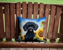 Load image into Gallery viewer, Black Poodle in Sunflowers Throw Pillow - 14x14 Decorative Pillow – Art for Your Home &amp; Patio