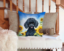 Load image into Gallery viewer, Black Poodle in Sunflowers Throw Pillow - 14x14 Decorative Pillow – Art for Your Home &amp; Patio
