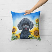 Load image into Gallery viewer, Black Poodle in Sunflowers Throw Pillow