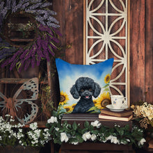Load image into Gallery viewer, Black Poodle in Sunflowers Throw Pillow
