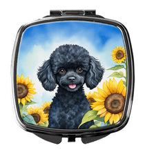 Load image into Gallery viewer, Black Poodle in Sunflowers Compact Mirror – Stylish Purse Mirror with Artistic Covers