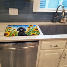 Load image into Gallery viewer, Black Poodle in Sunflowers Dish Drying Mat Absorbent Dish Drying Mat Pad for Kitchen Counter Dish Drainer Mat for Countertop, 14 x 21", Multicolor
