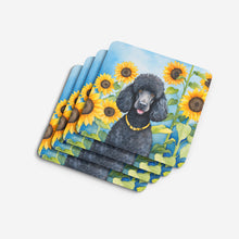 Load image into Gallery viewer, Black Poodle in Sunflowers Coasters - Set of 4 Lightweight Foam, Absorbent Drink Coasters