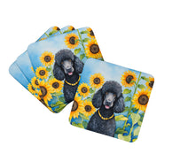 Load image into Gallery viewer, Black Poodle in Sunflowers Coasters - Set of 4 Lightweight Foam, Absorbent Drink Coasters
